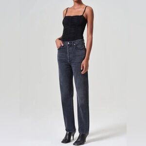 Agolde Ezra Black Ruched Bodysuit